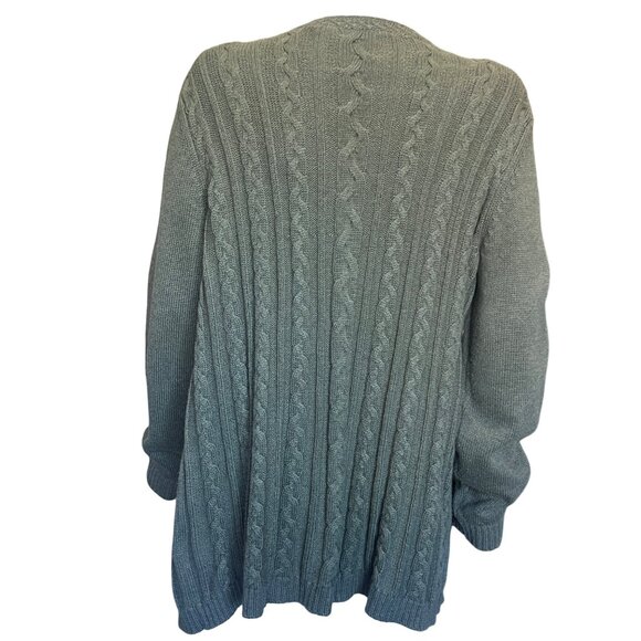 Soft Surroundings Cable Knit Open Front Cardigan Sweater Sage Green Size Large - Picture 2 of 8